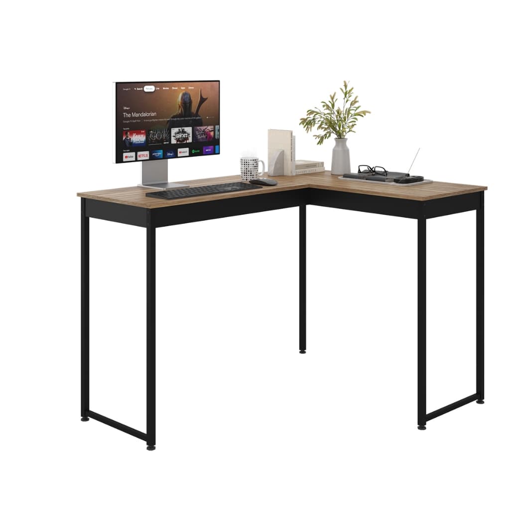 Escrivaninha Mesa de Canto Escritório Home Office em L 110cm Apoio Industrial Preto Tampo Mesa em L Laminado Pier