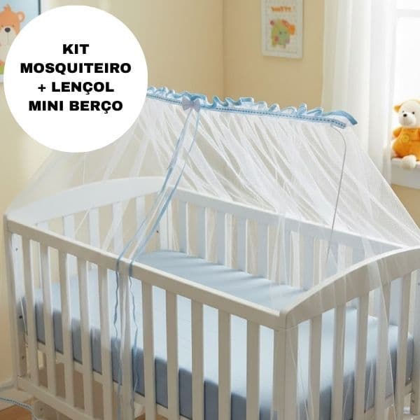 Combo com 01 Mosquiteiro Tule + 1 Lençol Avulso MINI BERÇO com Elástico