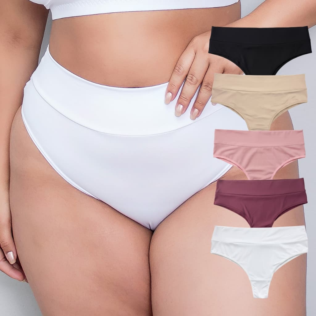 5 Calcinhas Plus Size Lateral Larga Cintura Alta Lingerie Confortável Anatômica do 48 ao 54