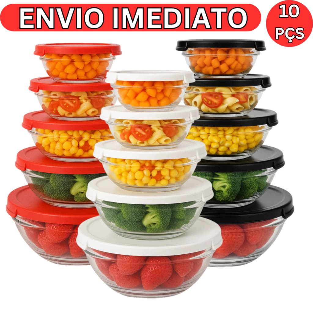 Kit  Conjunto De Potes Peças Vidro Resistente Organizadores Cozinha Multiuso Bowl Hermético