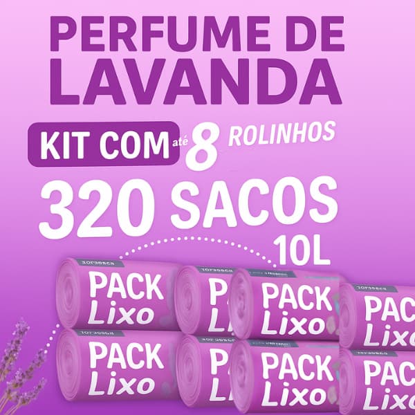 Saco de Lixo Perfumado Lavanda Neutraliza Odores Pia Banheiro 10L Econômico Resistente Cheiroso