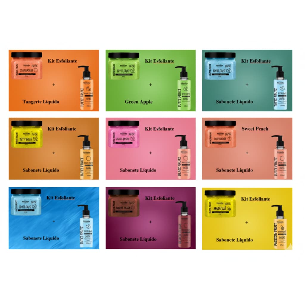 KIT COM 10 ESFOLIANTES + 10 SABONETES LIQUIDOS CORPO E ROSTO - RHENUKS