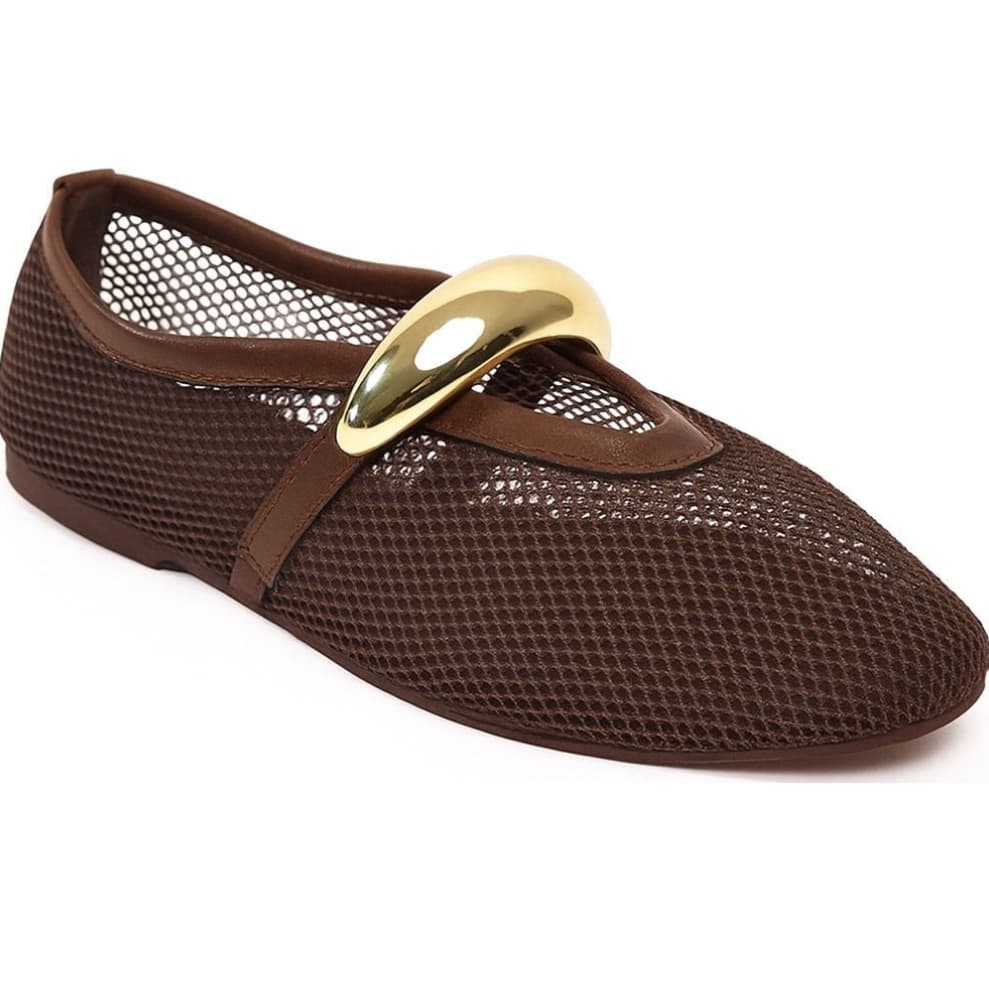 Sapatilha feminina de tela com metal dourado bico redondo confortável levinha modelo casual premium