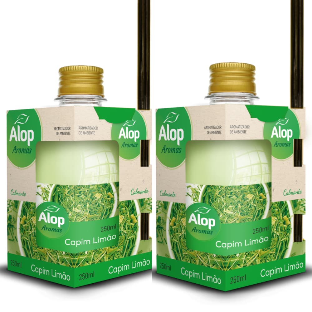 2 Difusor de ambiente Cheirinho 250ml Alop Capim Limão