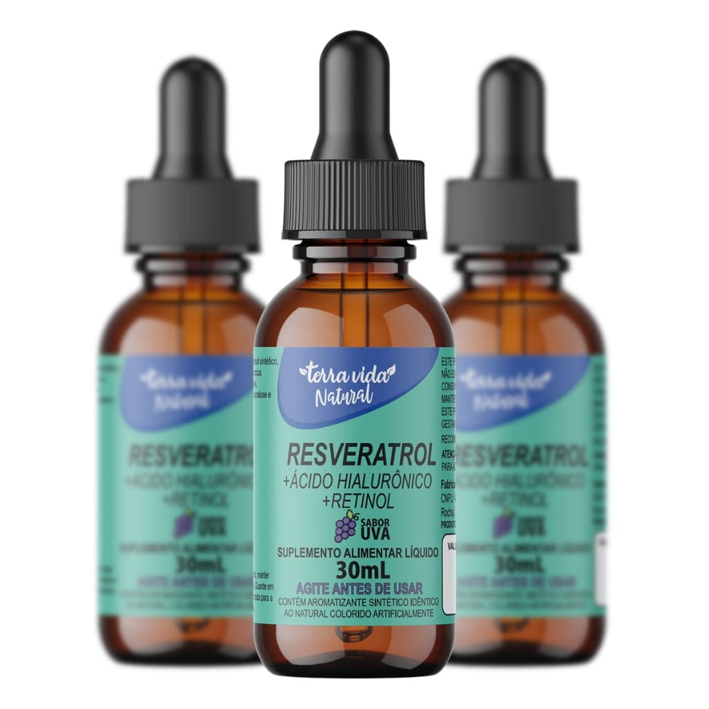 kit com 3 Resveratrol +Ácido Hialurônico +Vitamina A(Retinol) de 30ML Sabor UVA