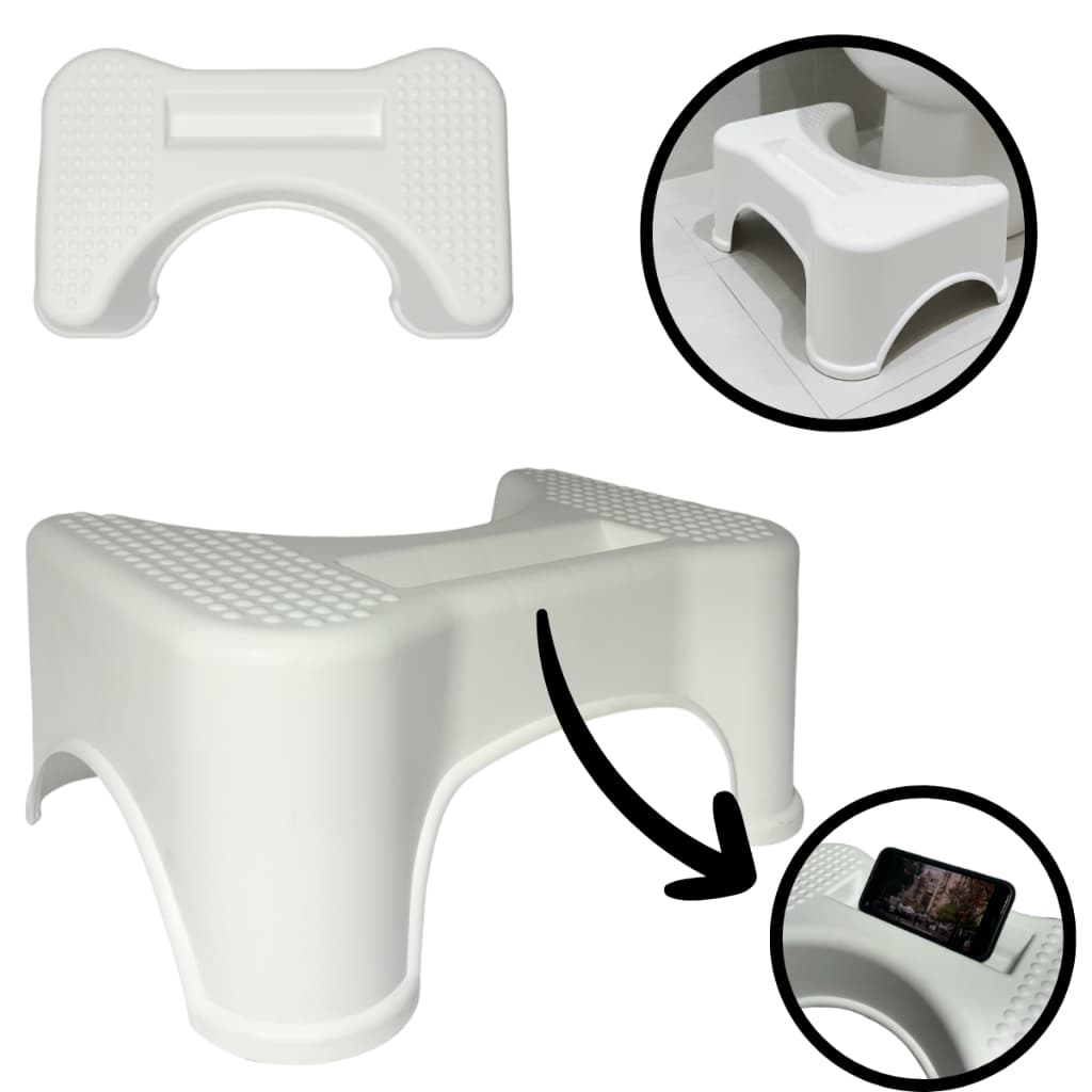 Banquinho Vaso Sanitário Com Porta Celular Apoio para os Pés Banheiro