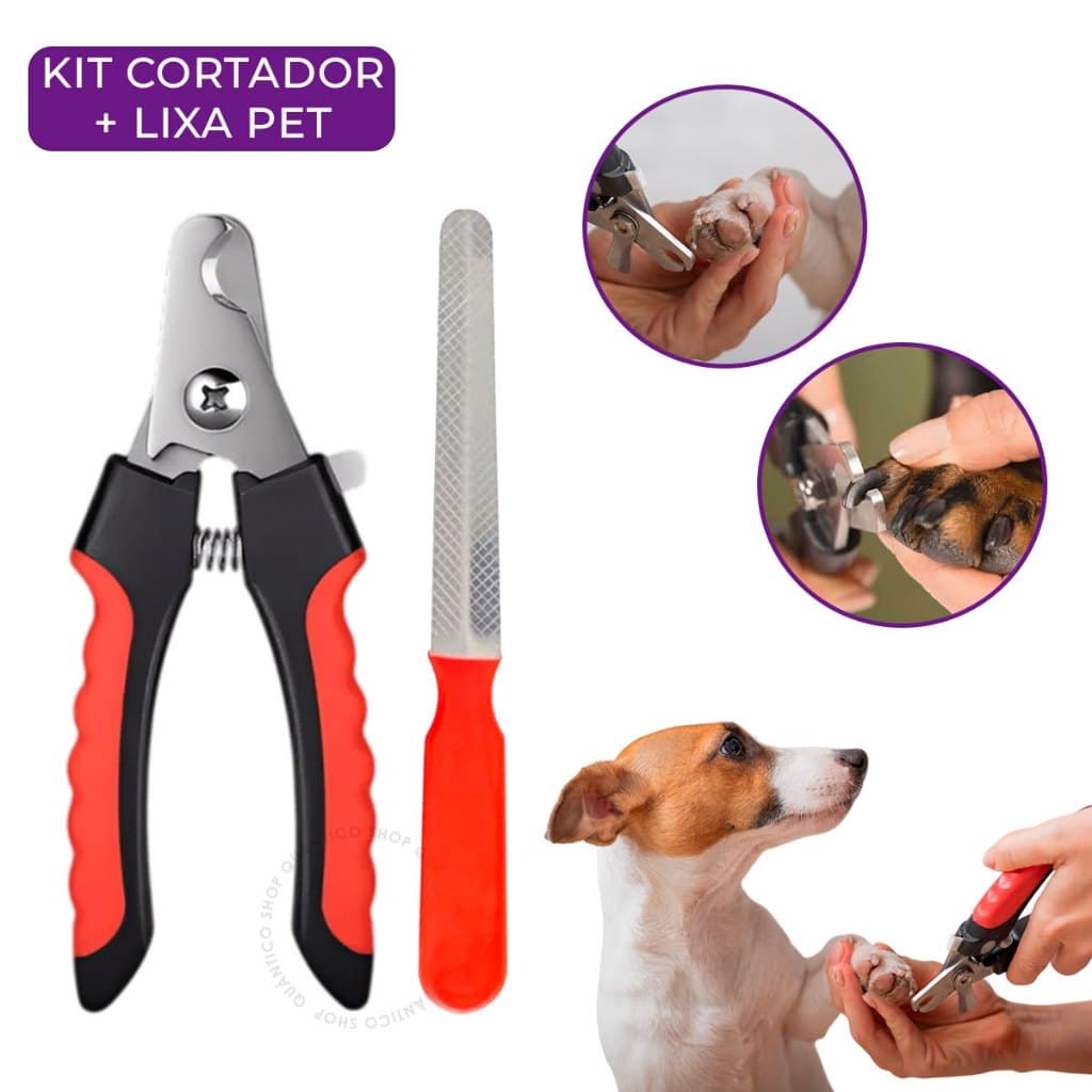 Kit Alicate Cortador Profissional + Lixa De Unha 2 Peças Pets Cães Gatos Dog Cachorro Higiene