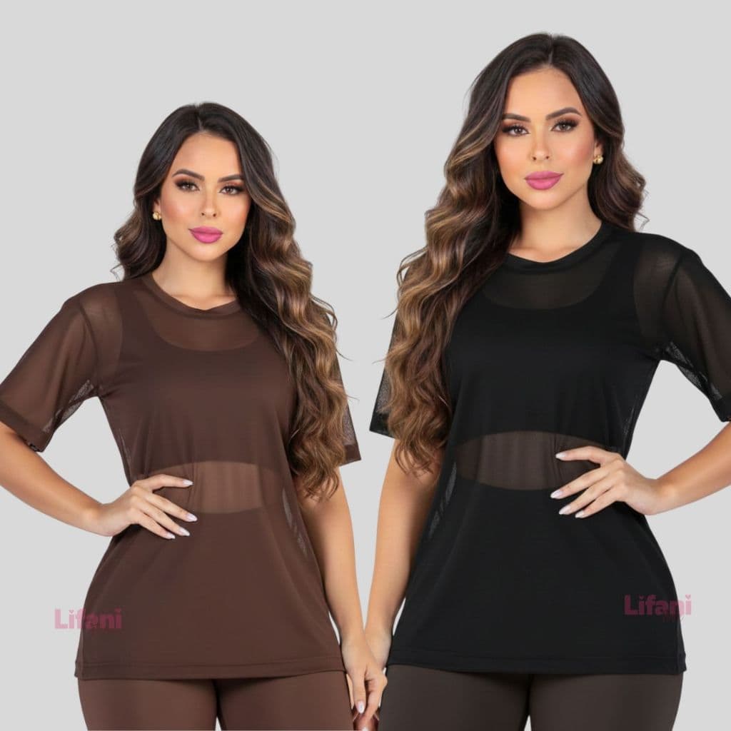Blusa Feminina de Tule Transparente Com Manga Academia Camisão de Treino Fitness Fresca e Antissuor