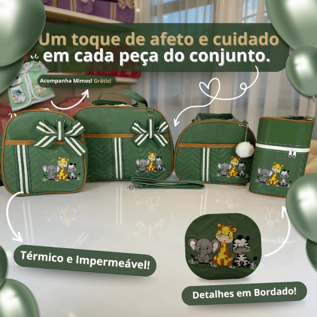 Kit Bolsa Maternidade Safári(1) Conjunto Completo para Bebê