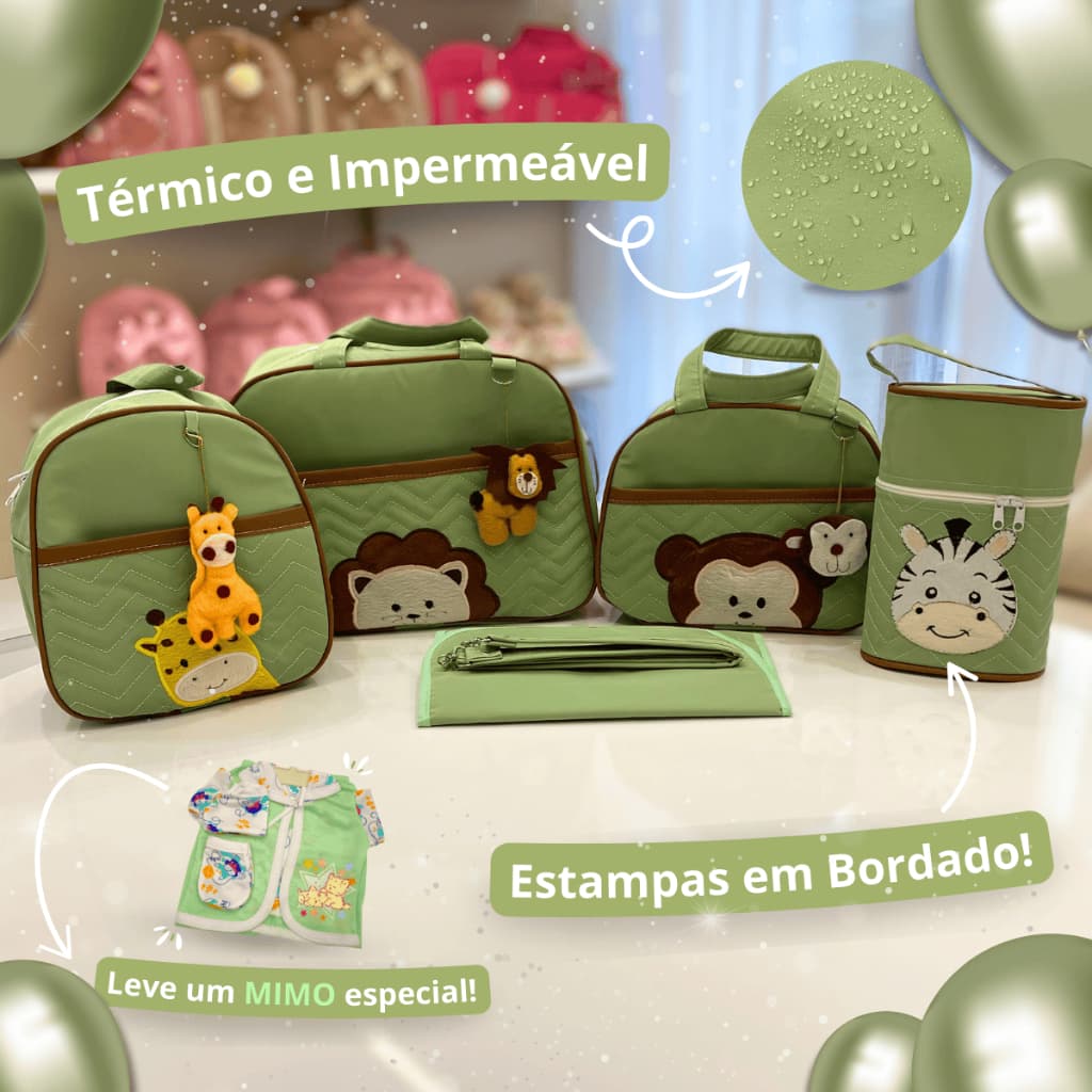 Kit Bolsa Maternidade Safári(2) Feminino/Masculino com Mochila