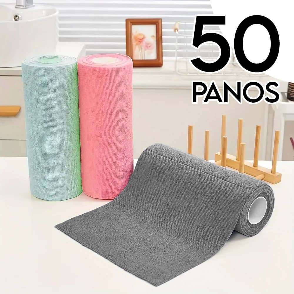 Kit Rolo de Pano Microfibra 50 Peças Multiuso Alta Absorção Reutilizável 25x25cm