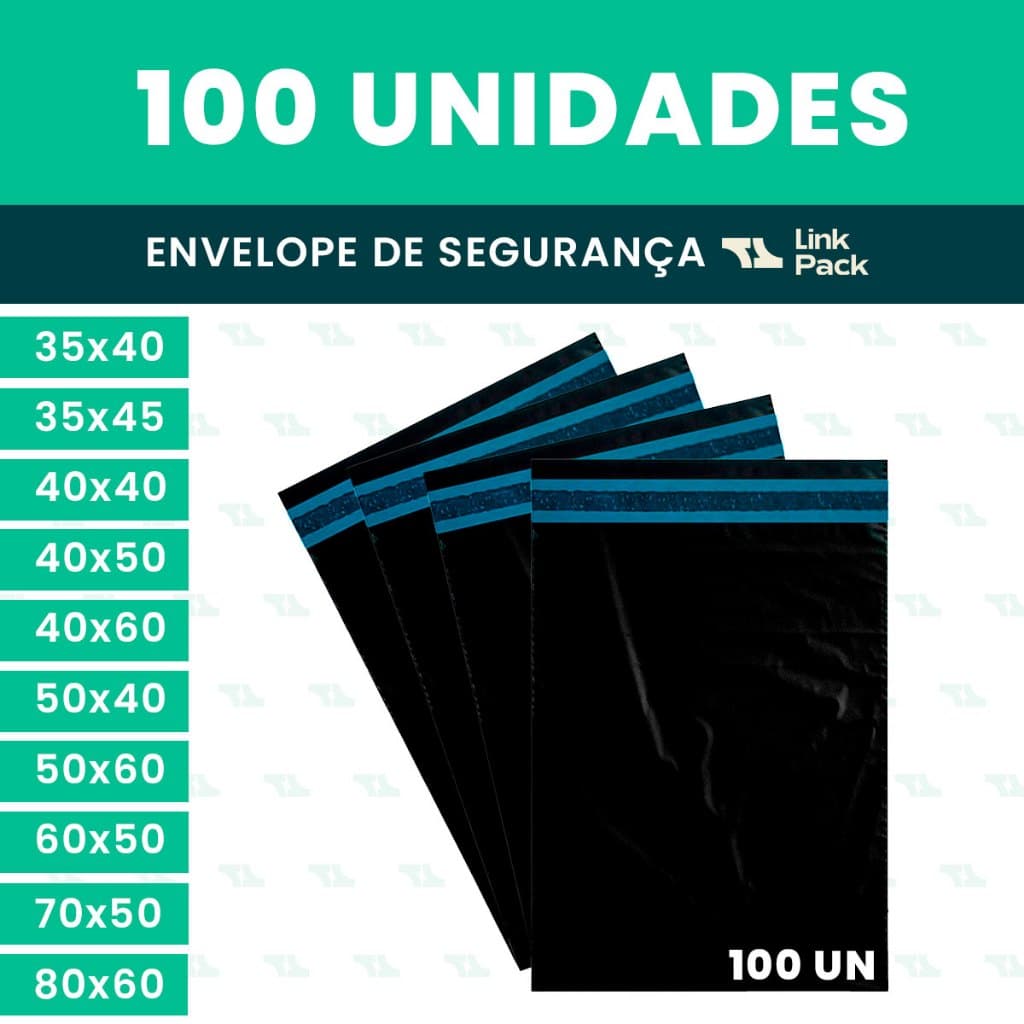 Kit 100 Envelope de Segurança Embalagem 35x40 35x45 40x40 40x50 40x60 50x40 50x60 60x50 70x50 80x60
