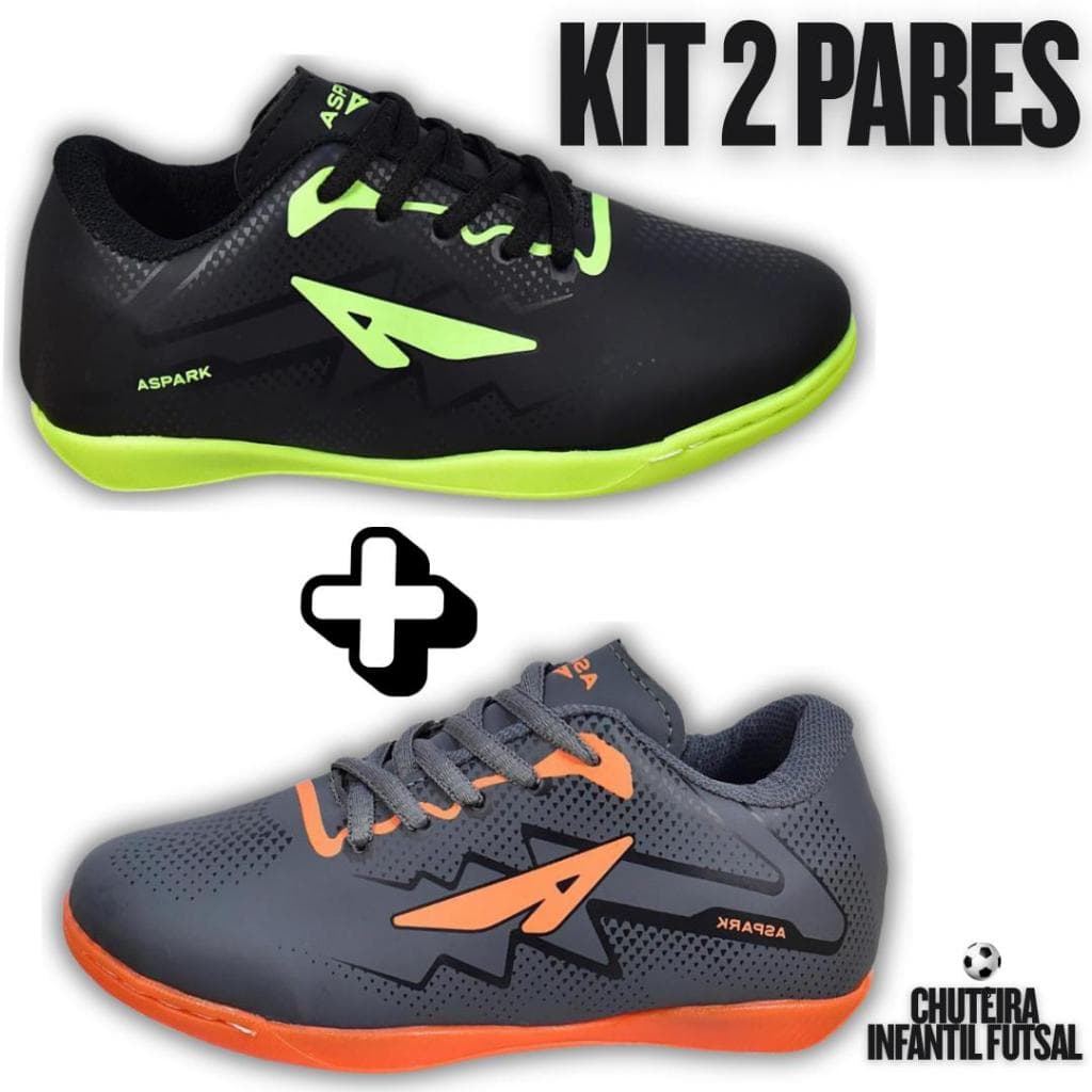 Kit 2 Pares Chuteira Masculino Infantil Futsal Original Sola Costurada Reforçada Quadra Promoção
