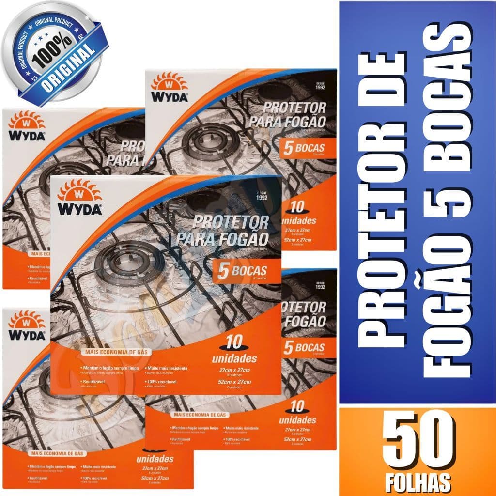 Kit 5 Protetor de Fogao 5 Bocas Wyda Com 10 Unds Cada Protetor de Aluminio Fogão