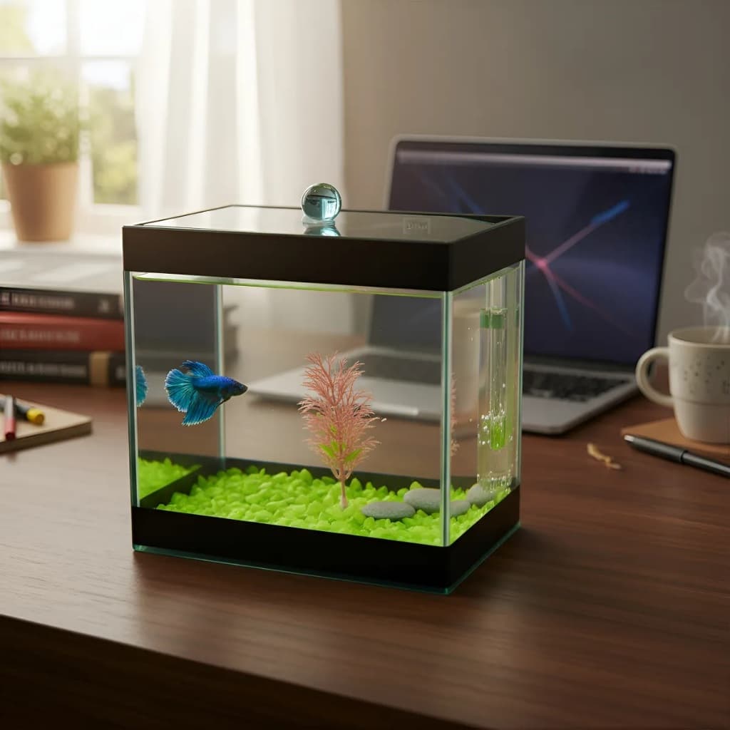 Aquário Beteira 15x9x13 Decorado Fita Planta Peixes Fish Linda e Bonita Prefeita para sua casa Apartamento