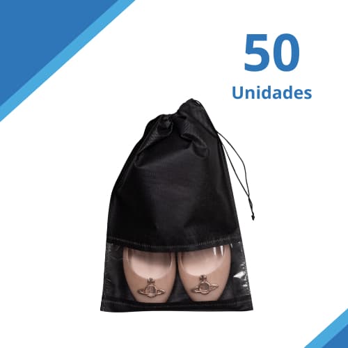 Kit 50 Unid Sacos para Sapato com Visor - Em TNT Liso, 27x37cm + BRINDE