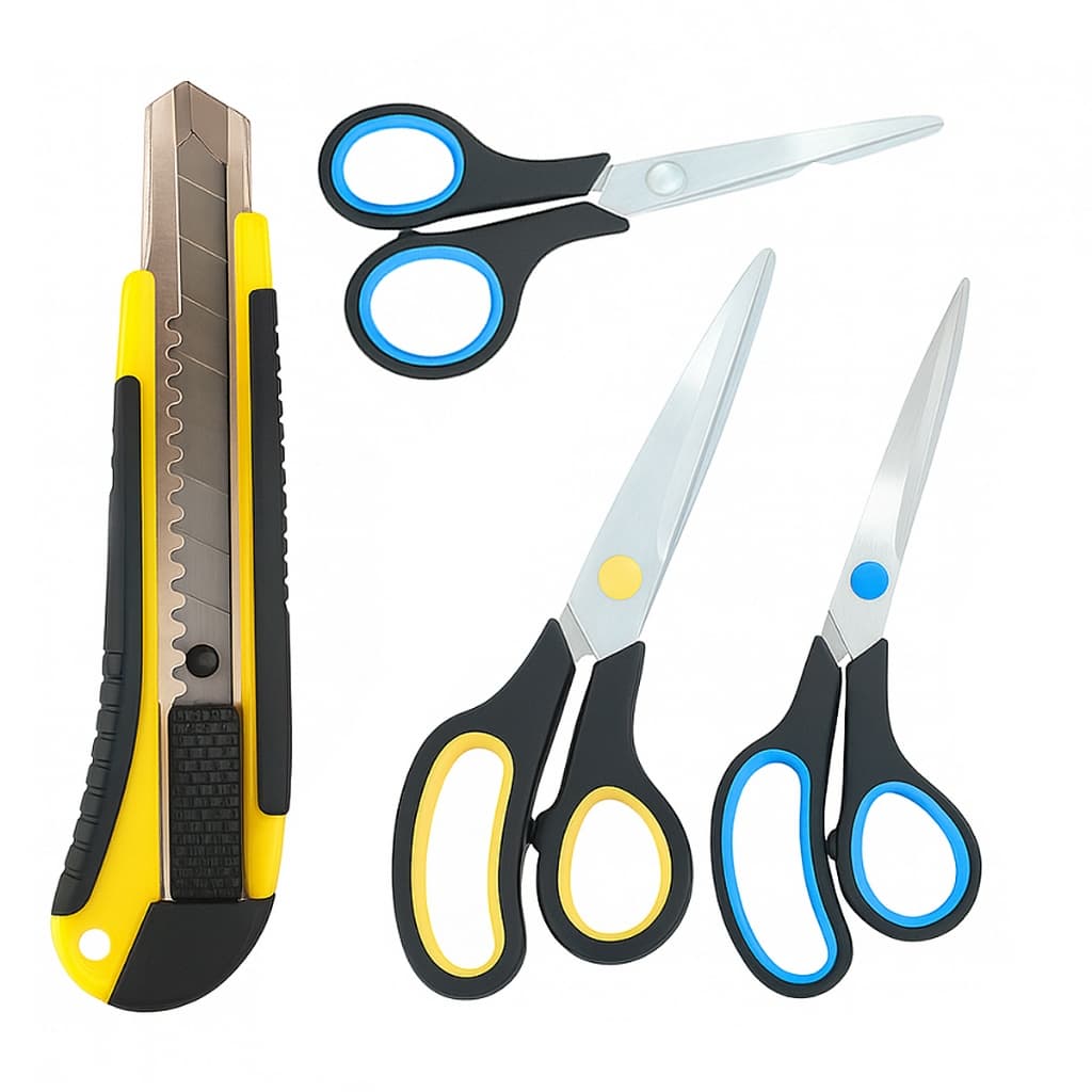 Kit escritório 3 Tesouras multiuso + 1 Estilete Profissional