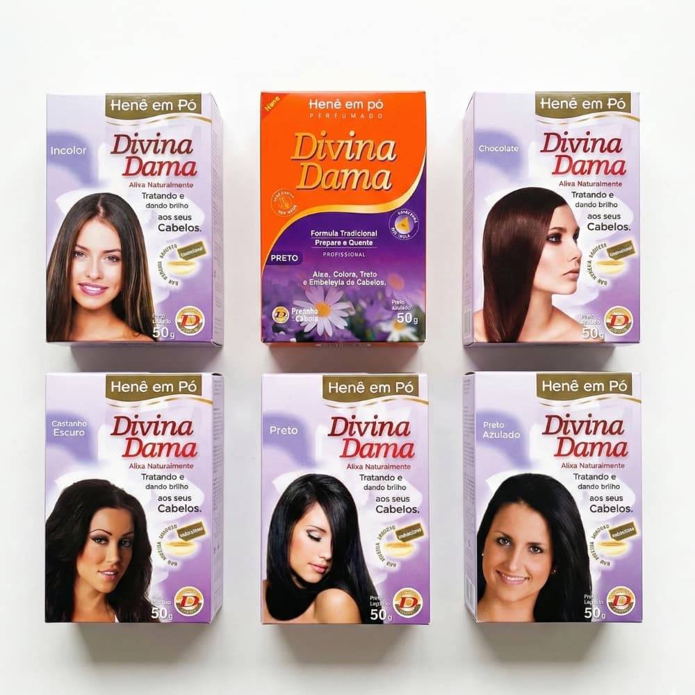 Henê em Pó Divina Dama 50g Tingimento Cabelo Fixação Brilho