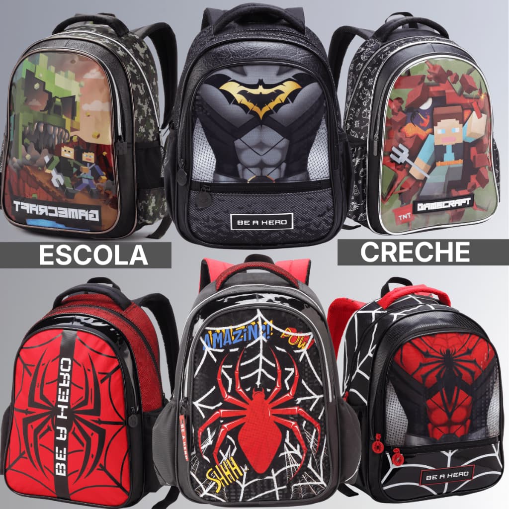 Mochila Escolar Infantil Menino Homem Aranha Minecraft Bolsa de Costas Grande Masculina Criança