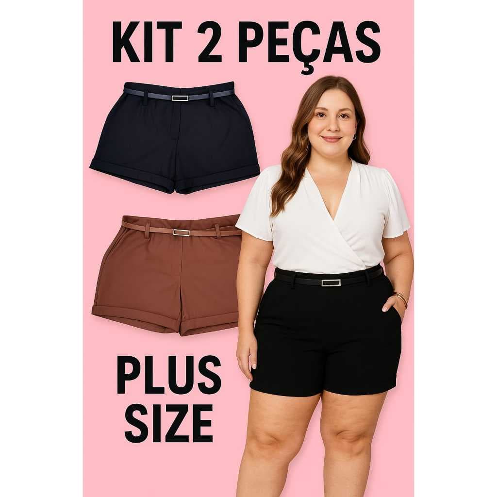KIT 2  PLUS SIZI SHORTE ALFAIATARIA FEMININO