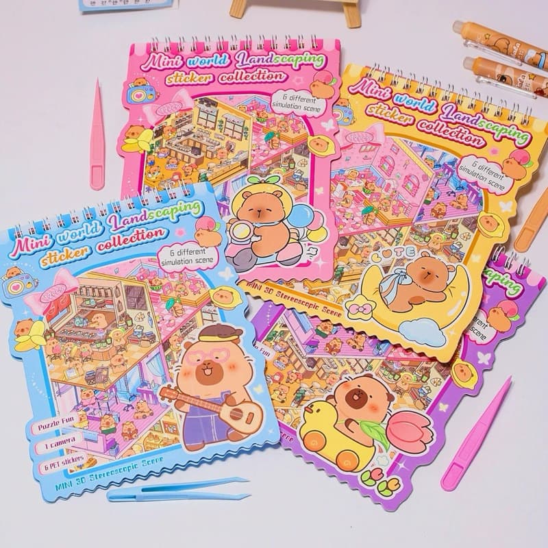 Caderno Adesivos Capivara Cenários para montagem com Pinça - livro interativo para Montar e Decorar