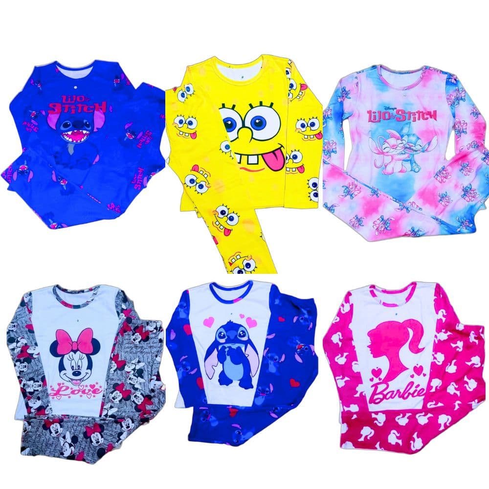 Pijama Infantil Menina de Frio Estampado Longo Roupa de Dormir Feminino Inverno