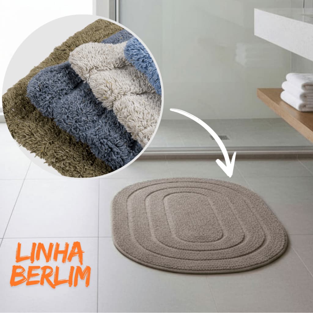 Tapete Oval  Banheiro Quarto Área de Serviço 40cm x 60cm Berlim  80% Algodão 20% poliester