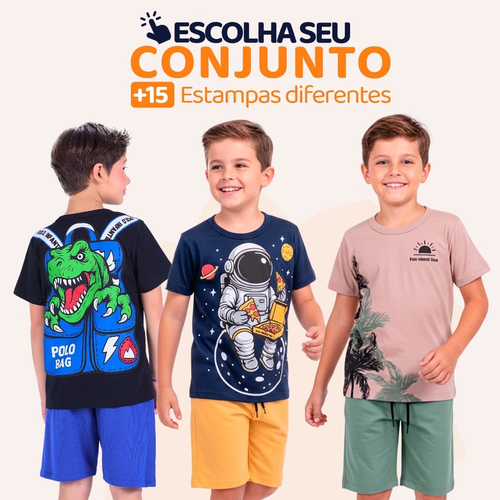 Conjunto Infantil Masculino Menino Verão Manga Curta Tamanho 2 ao 10 L04
