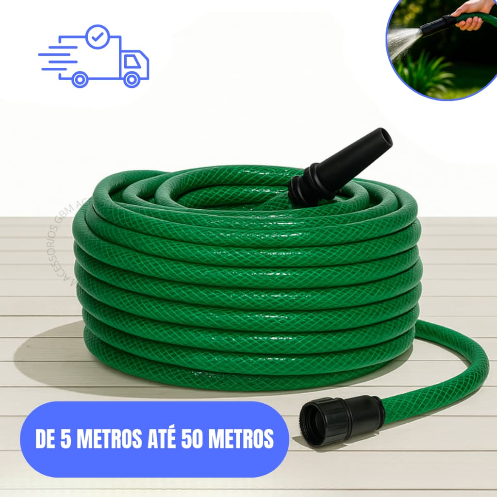 Mangueira de Jardim Trançada Flexível e Resistente 5m a 50m Completa com Esguicho