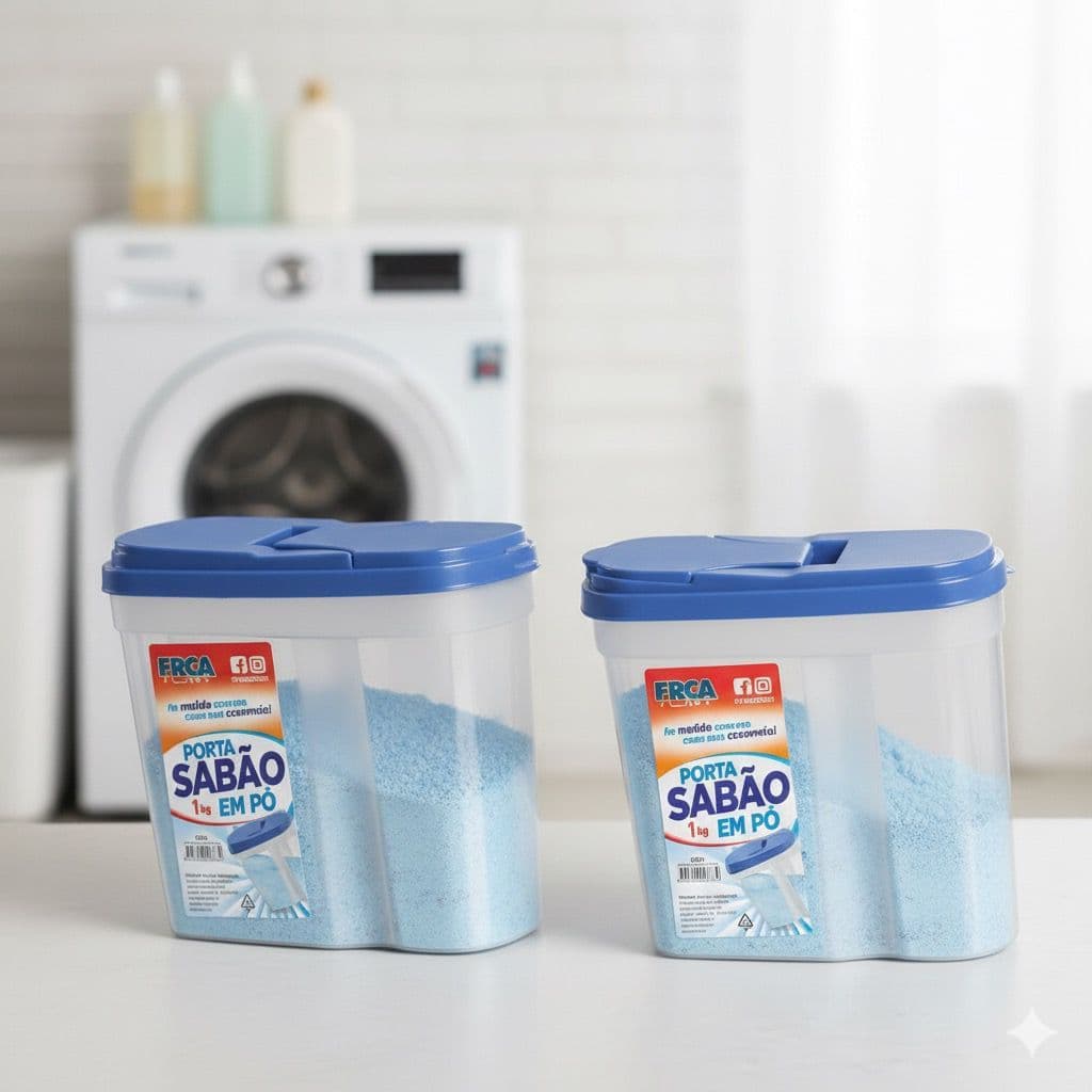 Kit 2 Porta Sabão Com Tampa Dosadora Plástico Resistente Organização Lavanderia Cores Sortidas 2763