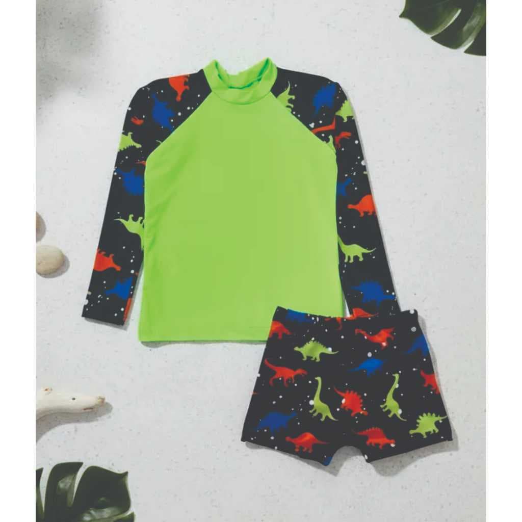 Conjunto Infantil Juvenil Moda Praia Menino Camisa Manga Longa e Sunga com Proteção UV50+
