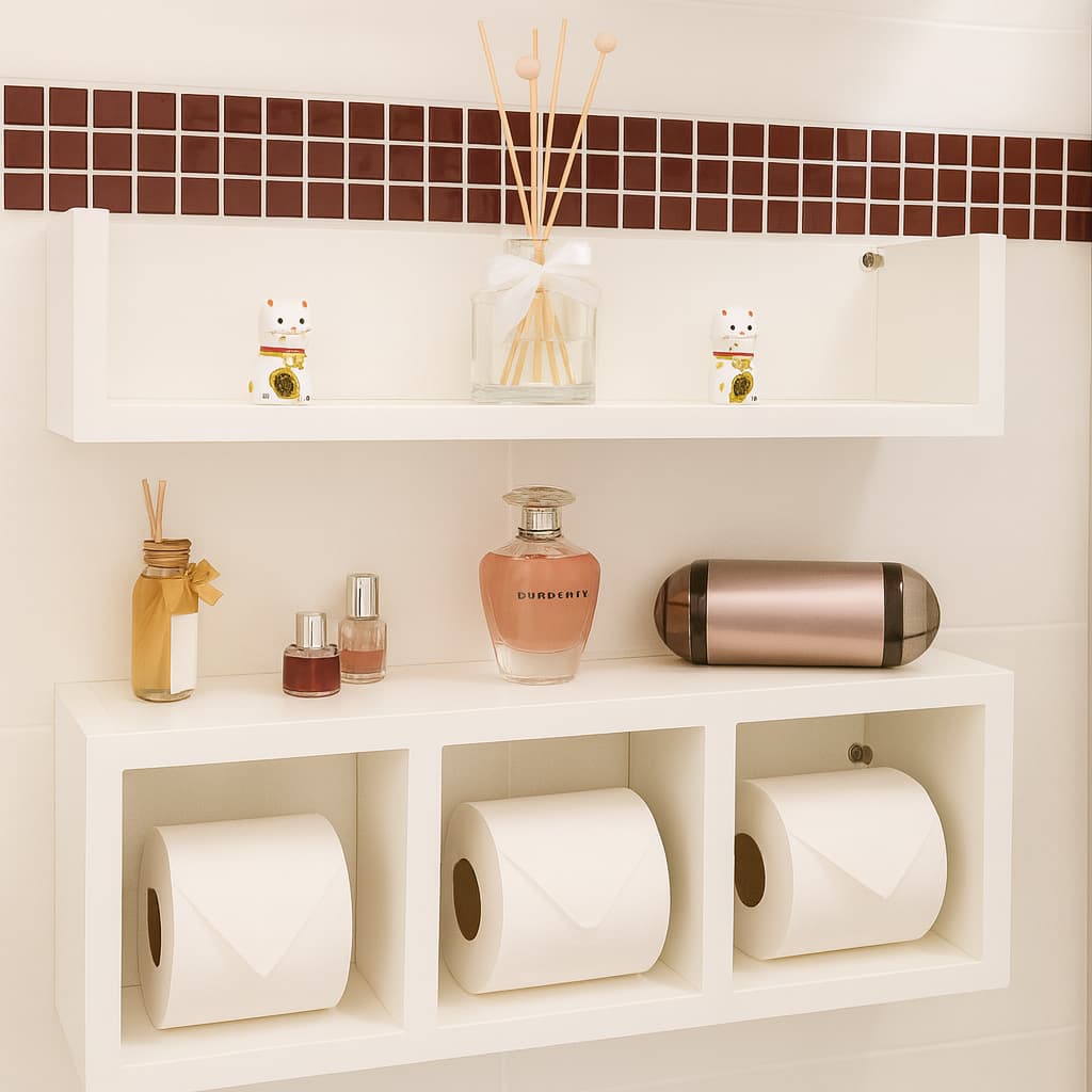 Nicho Decoração Banheiro Enfeite Papel Higienico MDF Branco Preto Texturizado para Perfumes