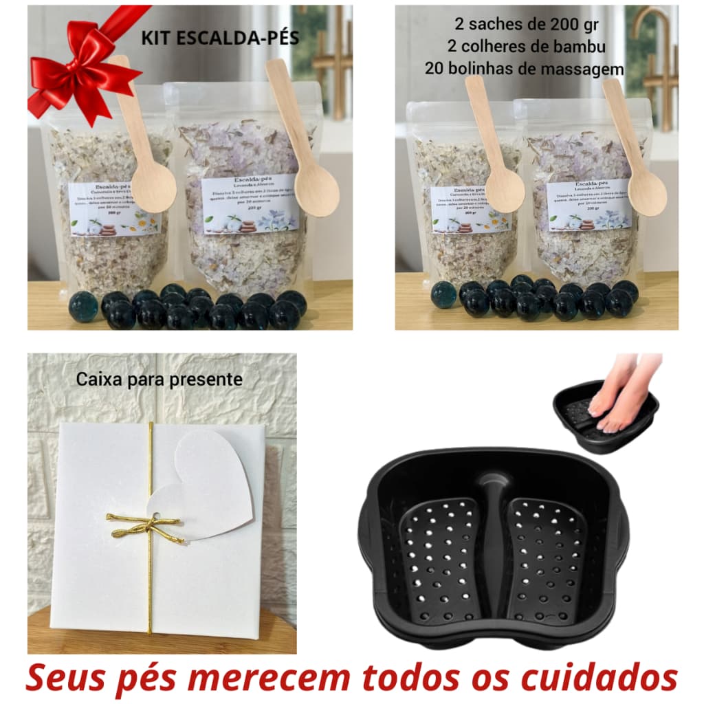 Kit Escalda Pés Relax + Aromas Naturais + Massagem + Bolinhas  de Massagens Com Bacia Pedicure | Spa em Casa
