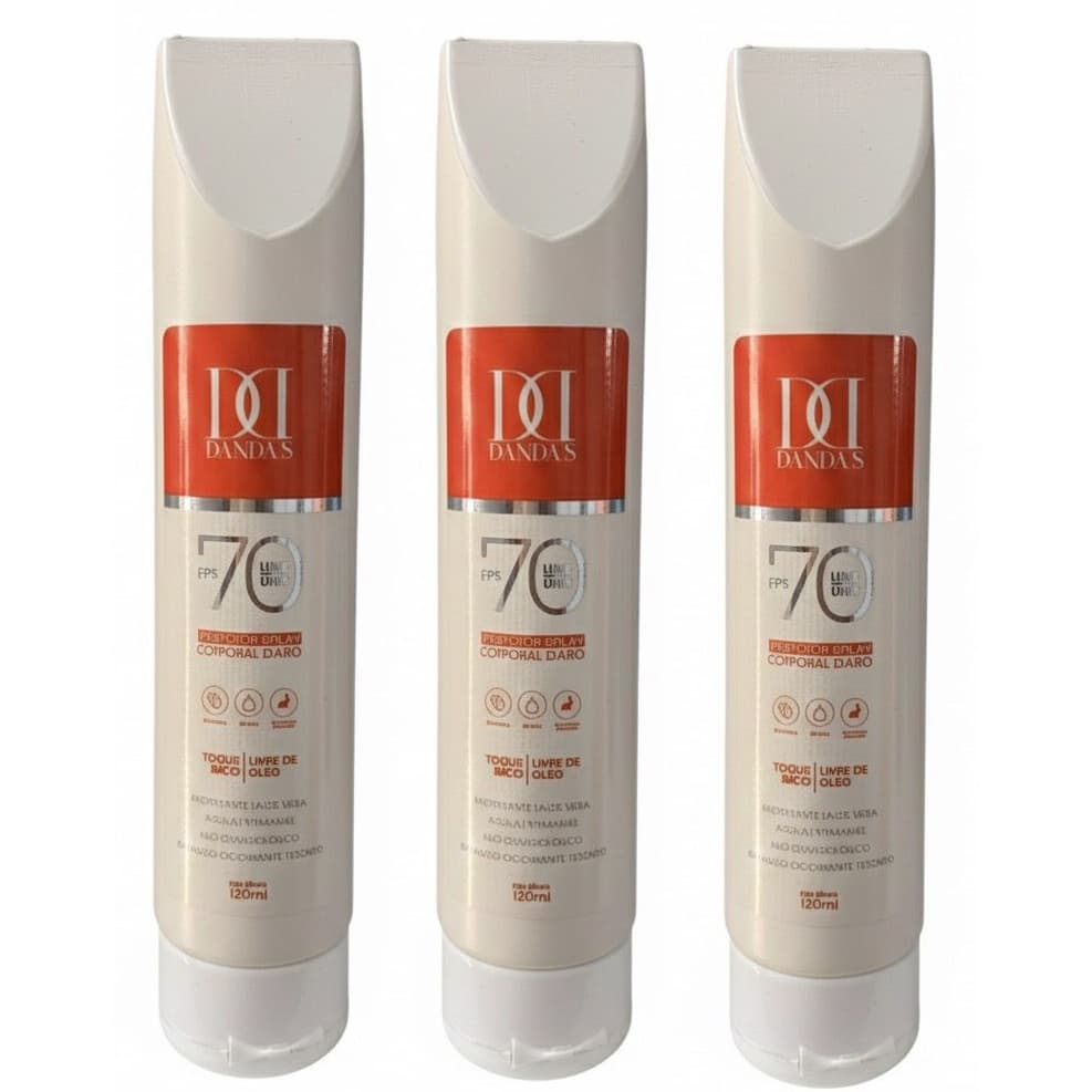 KIT 3 - PROTETOR SOLAR DANDAS 70 FPS TOQUE SECO - 120 ML