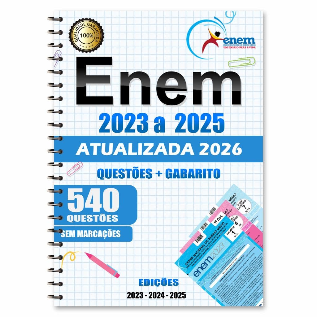 Apostila Enem 2026 Provas de 2023 a 2025 + Gabarito + Redação + Cartão Resposta