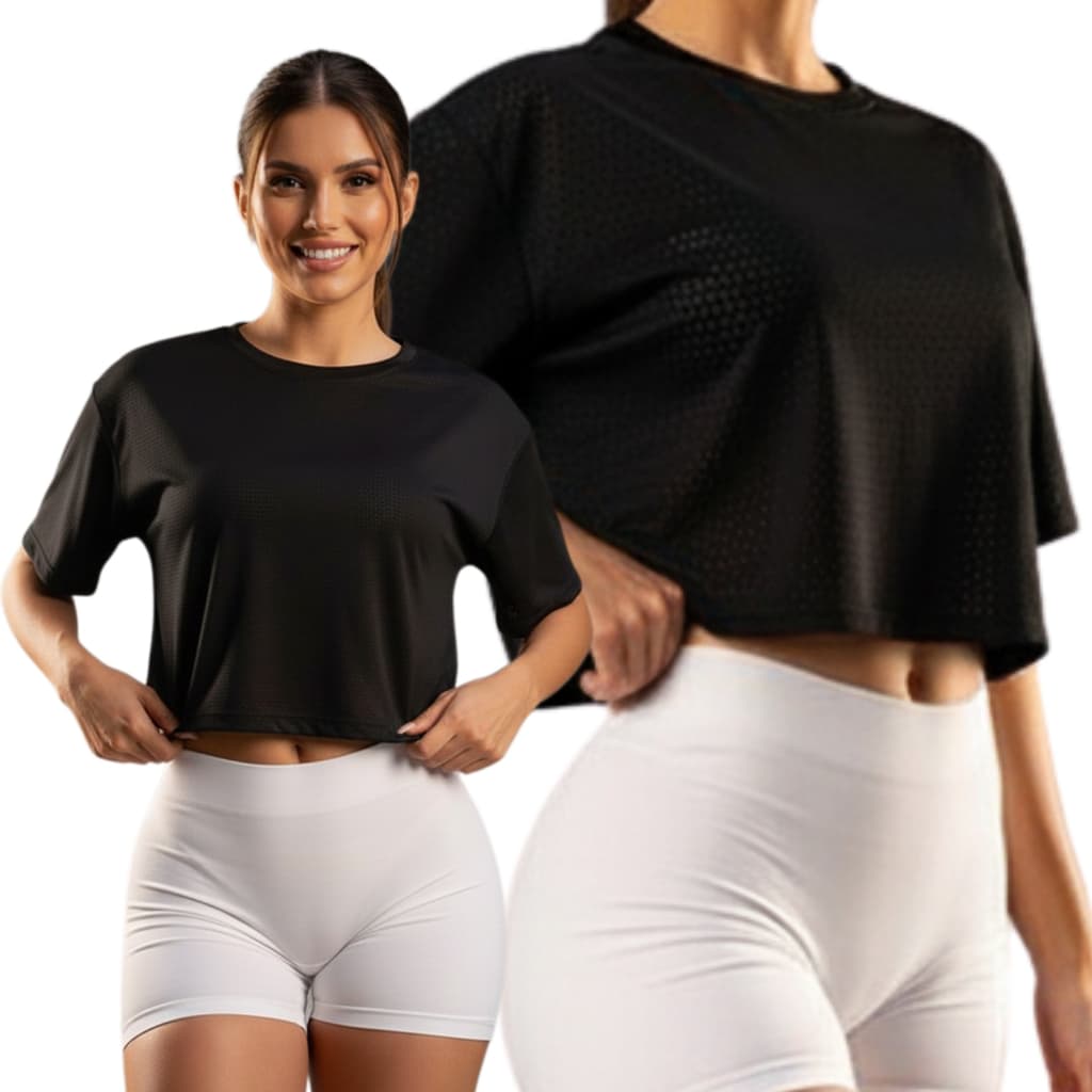 Camiseta Cropped Atividade Física Dry Fit Furadinho Anti-Suor e Anti-Odor Liso Academia Corrida