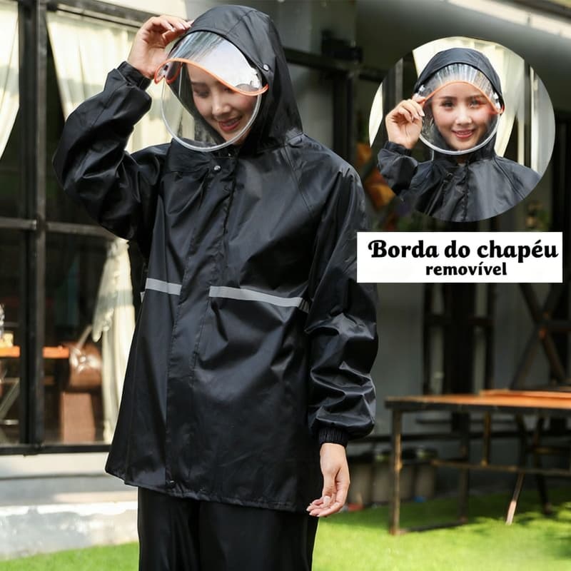 Roupa de Chuva para Motoqueiros e Ciclistas: Conjunto Impermeável Capuz + Calça Resistente ao Vento