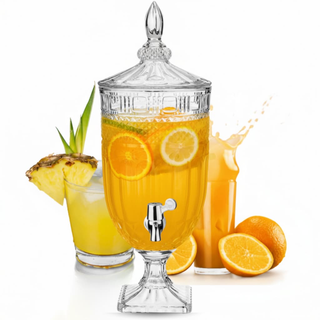 Suqueira de Vidro Cristal Jarra 5 Litros Com Torneira Para Festa Suco Água Saborizada