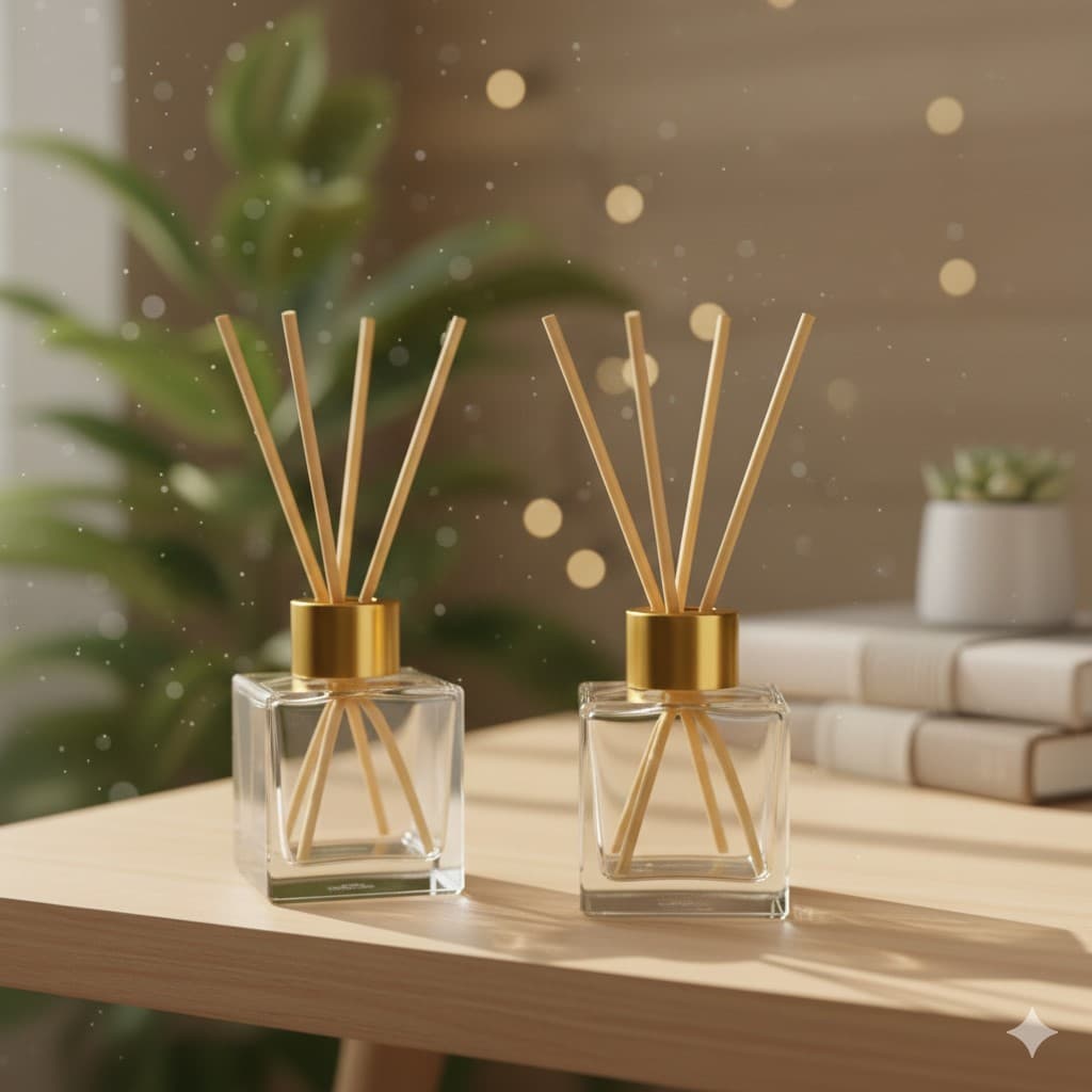 2 Frascos de Vidro Difusor Cubo 100 ml Decoração Aromatizador