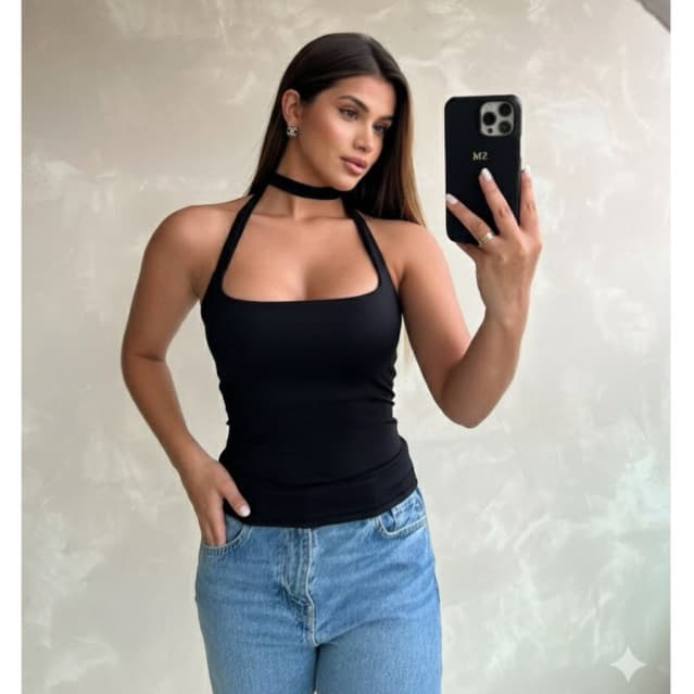 Cropped Blusa Amarração Feminina Moda Gringa Decotado Suplex Premium