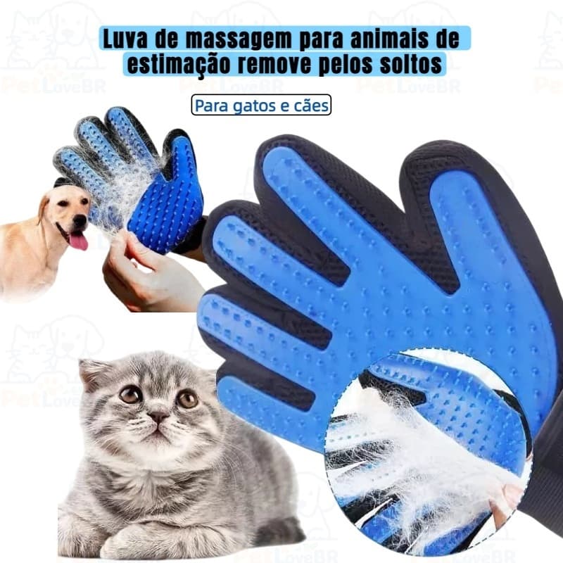 Luva Escova Nano Magnética para Remoção de Pelos - Tira Pelos de Cães e Gatos (Mão Direita)