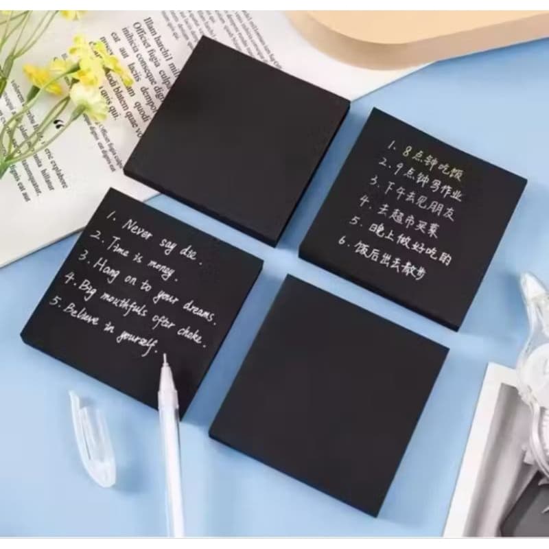 kit bloco Adesivo preto + caneta gel branca, prata ou dourada