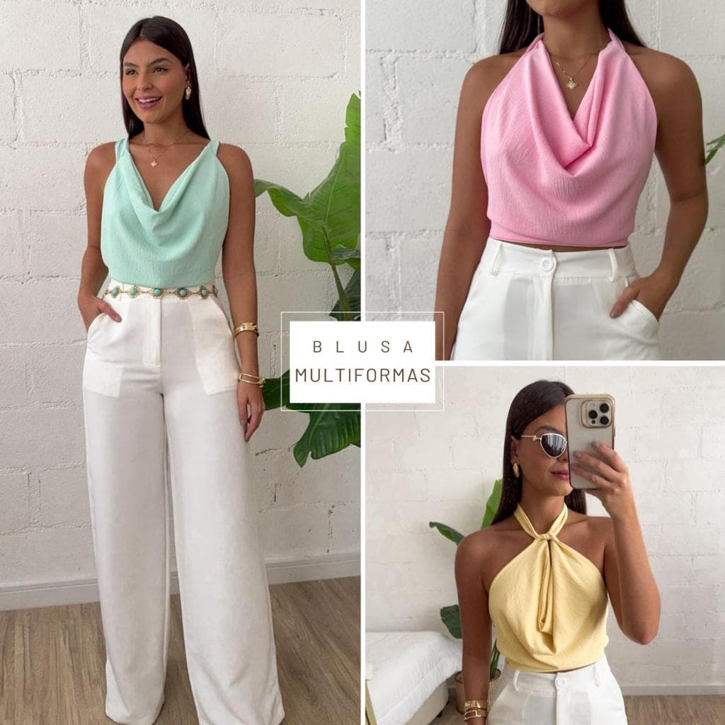 kit 2 Blusas Feminina Multiformas Duna Gola Boba Elegante Estilosa Frente Unica Cropped Amarração Verão