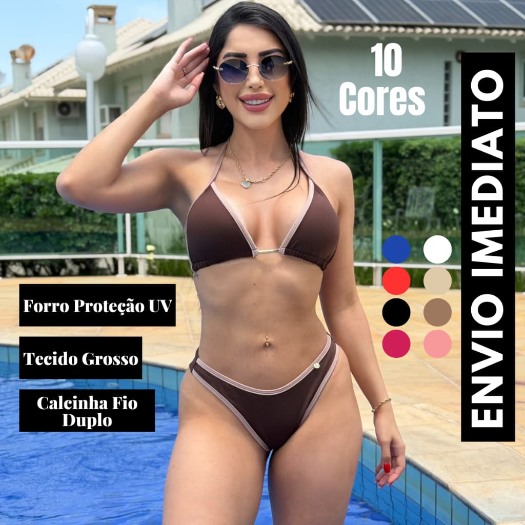 Biquini Feminino Cortininha Asa Delta Fio Duplo Com Bojo removível Envio Rápido