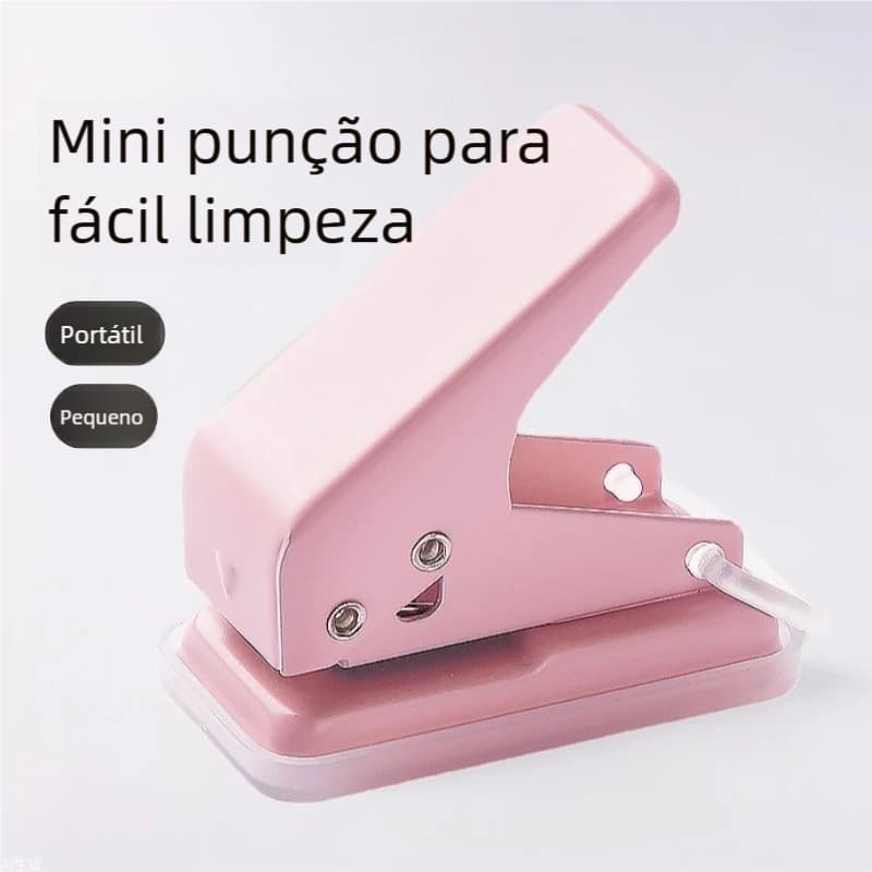 Perfurador Manual Mini Furo Único 6mm - Papelaria Estudante DIY! Pequeno e prático, faz buracos redondos em folhas solta