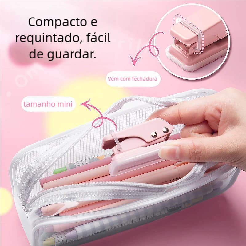 Perfurador Manual Mini Furo Único 6mm - Papelaria Estudante DIY! Pequeno e prático, faz buracos redondos em folhas solta