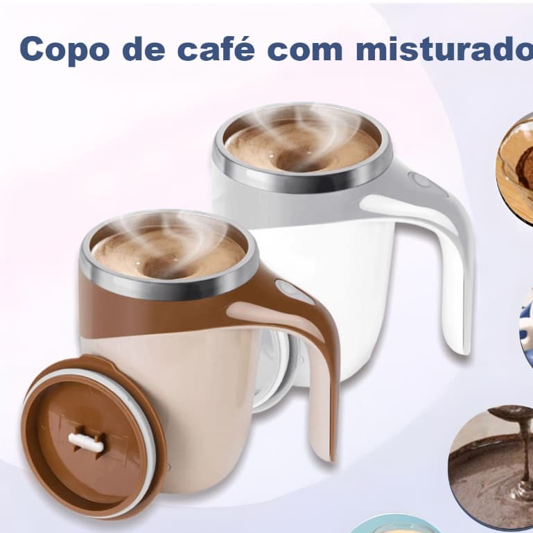 Caneca Elétrica Recarregável de Inox 380ml, Mixer para Café e Bebidas