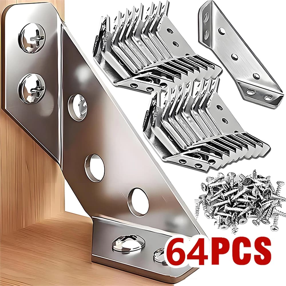 Kit 64 Conectores De Canto De Aço Inoxidável Junção Universais Para Móveis Com Parafusos