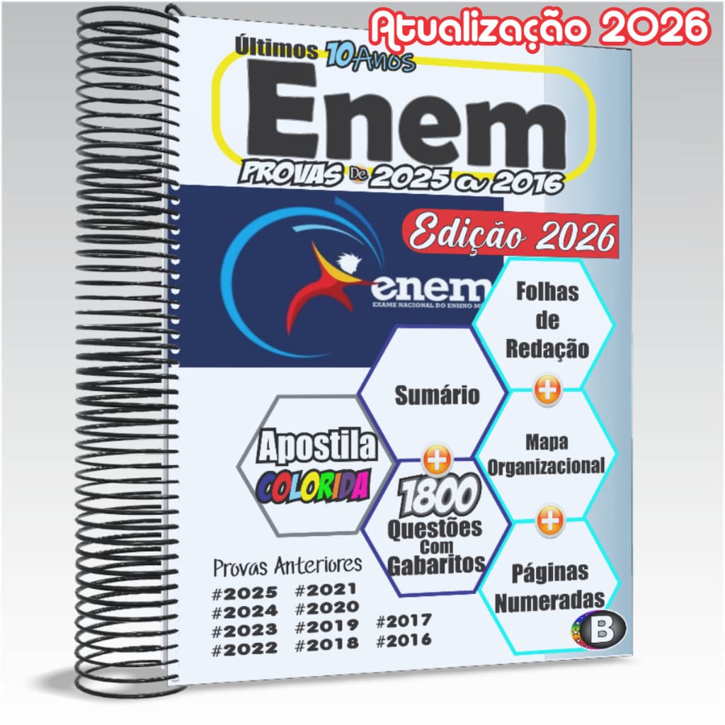 Apostila Enem 2026 Provas E Gabaritos dos Últimos 10, 5 ou 3 anos Com Gabarito Oficial Enem