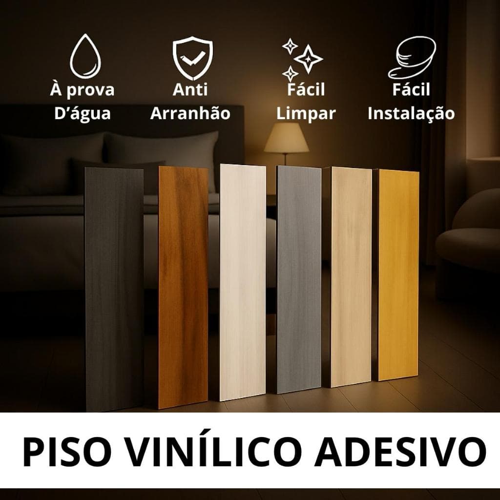 Piso Vinilico Adesivo Madeira Moderno Com Cola Antiderrapante Lavável 91,4x15,2cm
